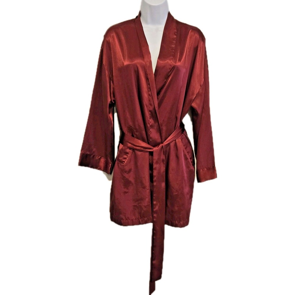 VTG Victoria's Secret Women's Satin‎ Short Front Tie Robe Long Sleeve Fits S/M